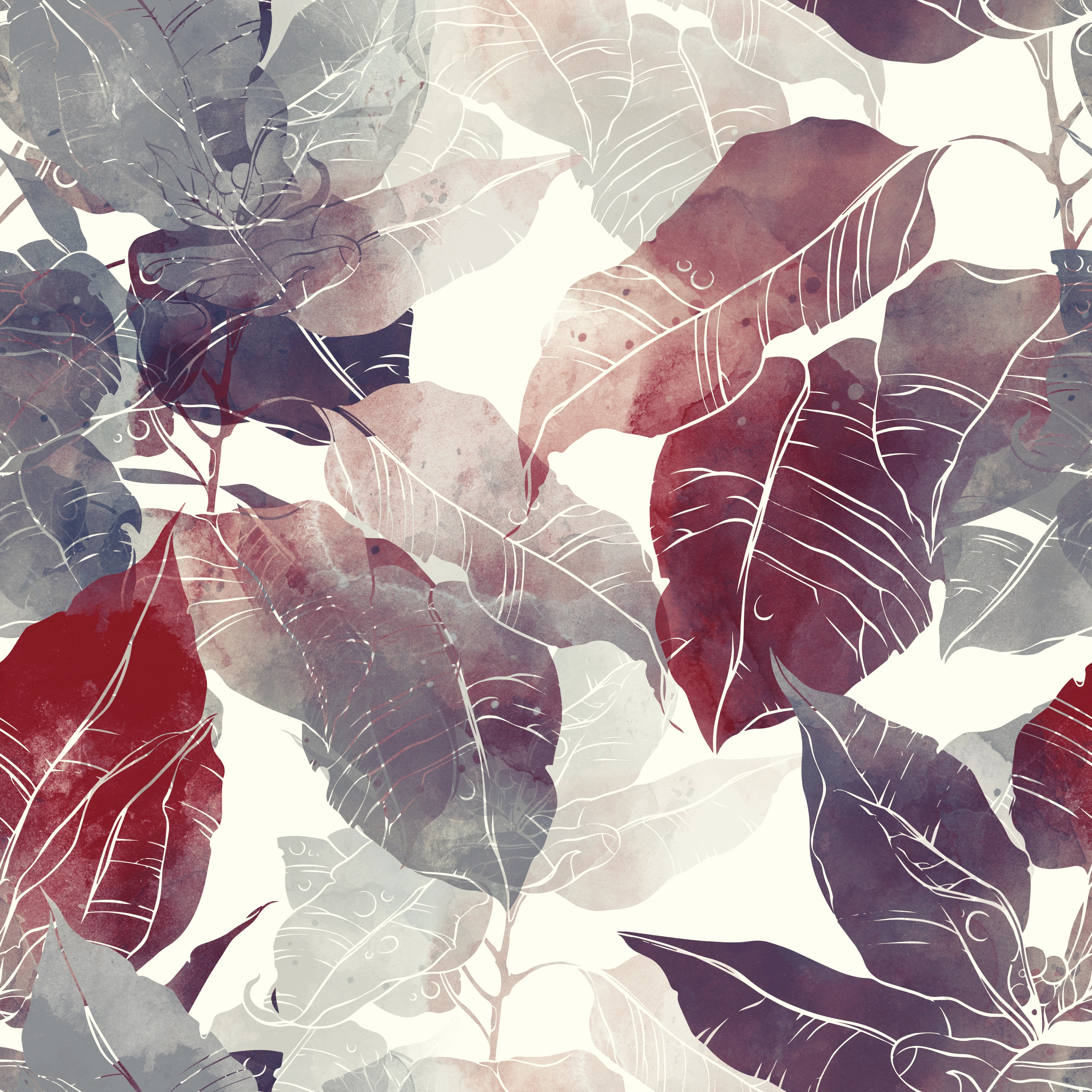 Bold Elegance: Red and Dark Leaves Wallpaper