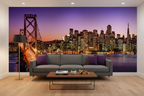 San Francisco skyline and Bay Bridge at sunset, California