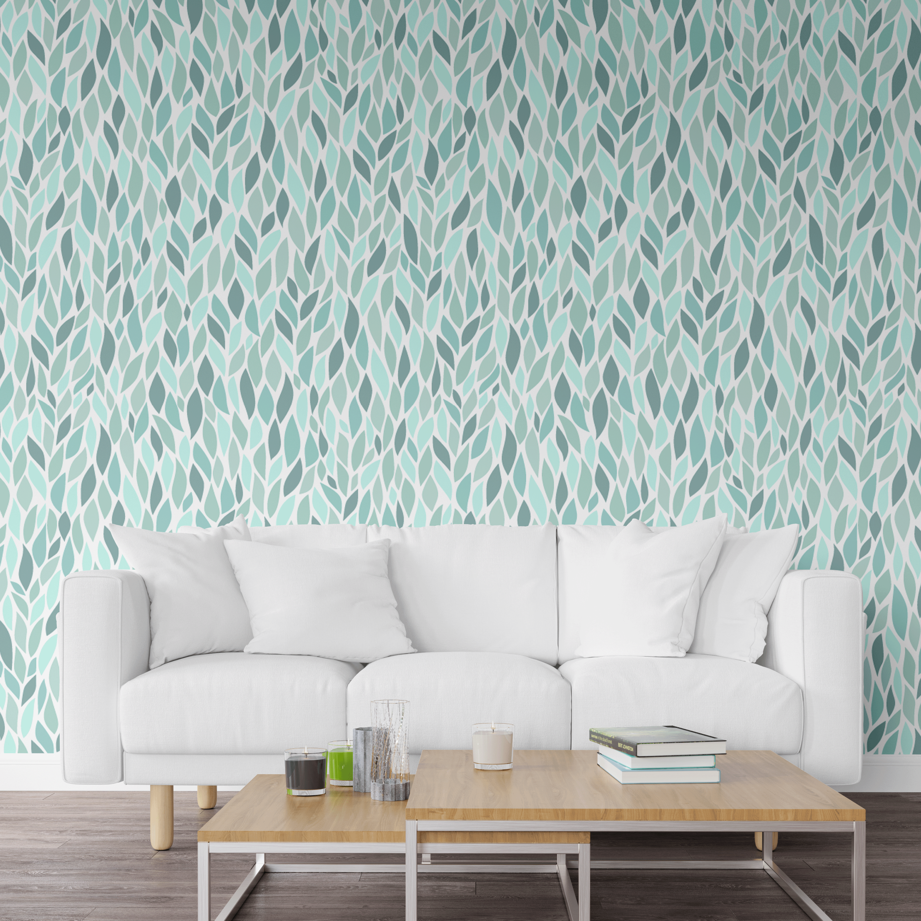 Tropical Teal: Leaf Pattern Wallpaper