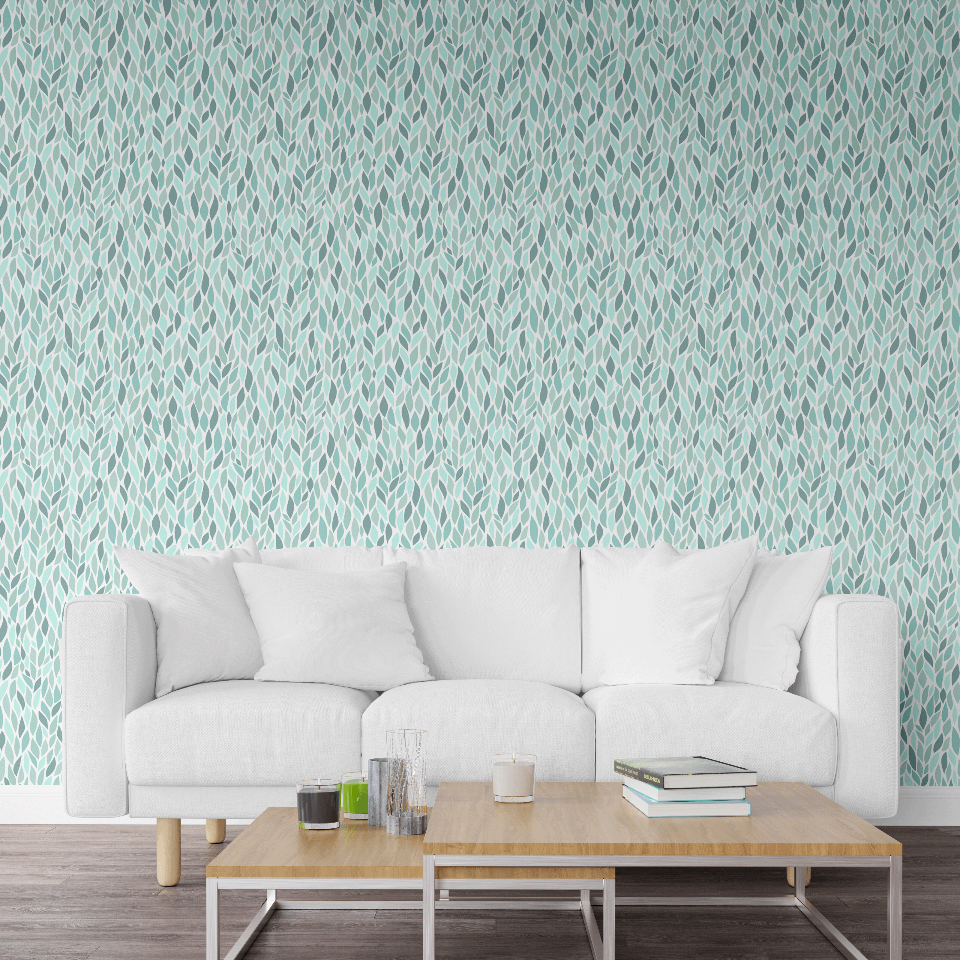 Tropical Teal: Leaf Pattern Wallpaper