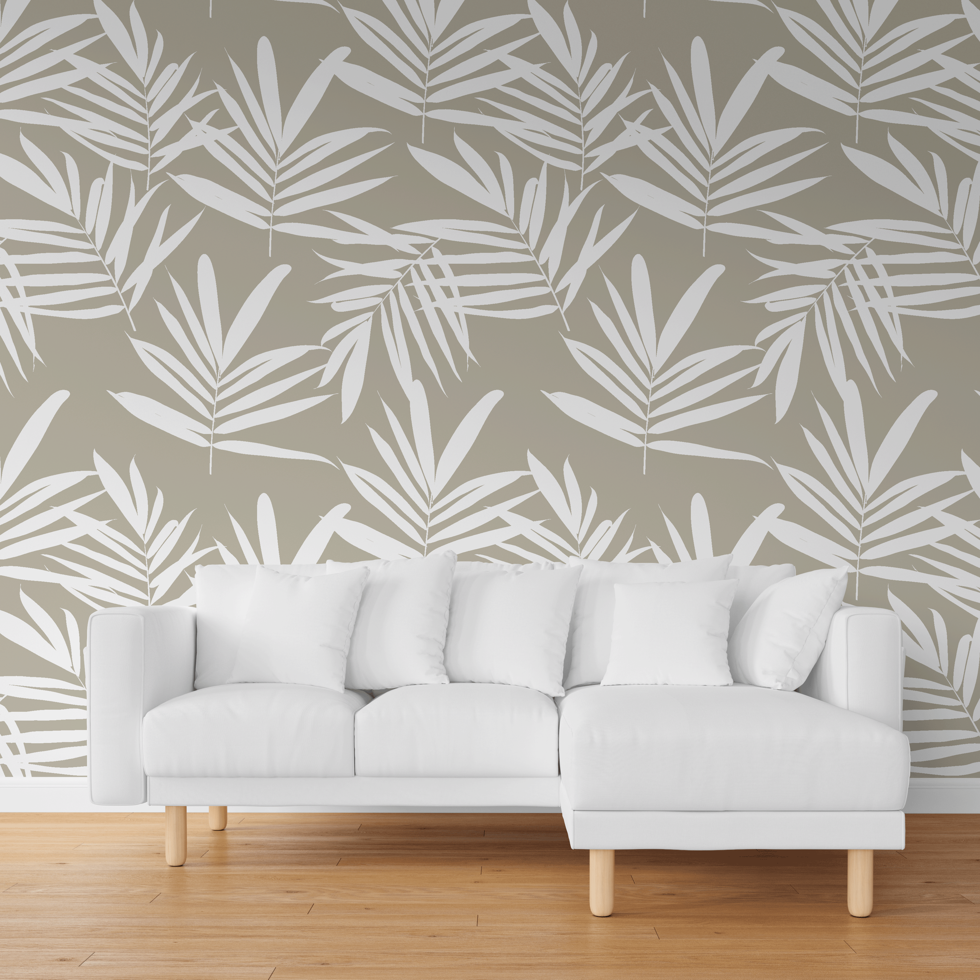 Subtle Elegance: White on Beige Leaf Pattern