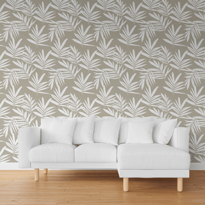 Subtle Elegance: White on Beige Leaf Pattern