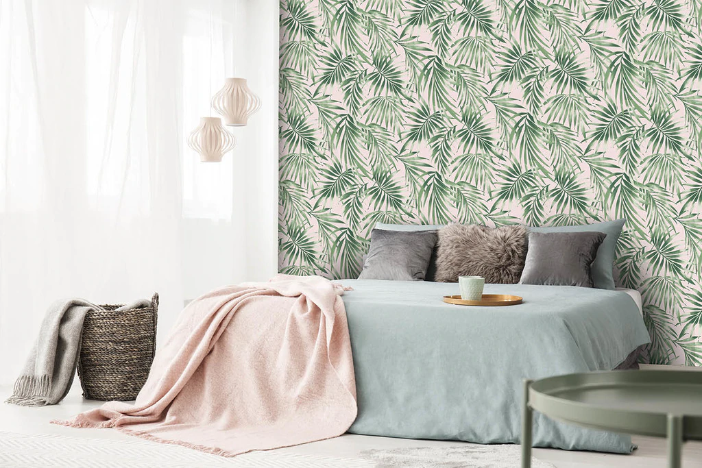 Elegant Leaves Pink Wallpaper Wallprint Store