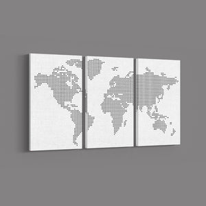 Dotted World Map _3 Piece Split Canvas WallPrint