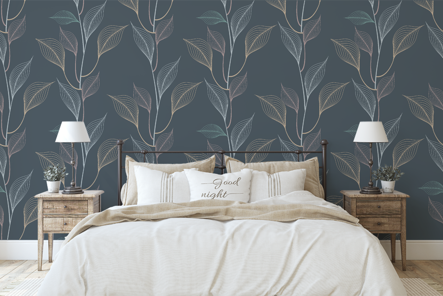 Saphire Leaves on Deep Green WallPrint